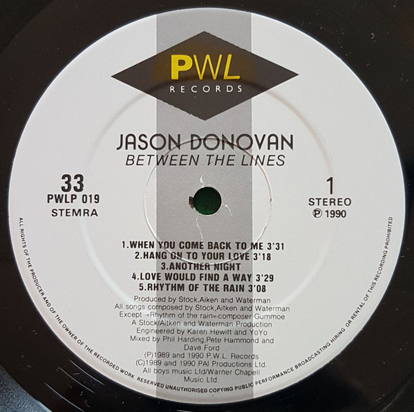 PWLP 019 – Jason Donovan – Between The Lines – (LP, Album
